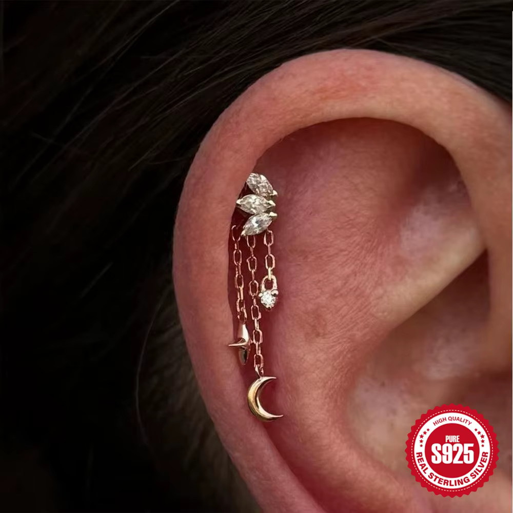 BOAKO – boucles d'oreilles en argent Sterling 925 avec chaîne étoile et lune