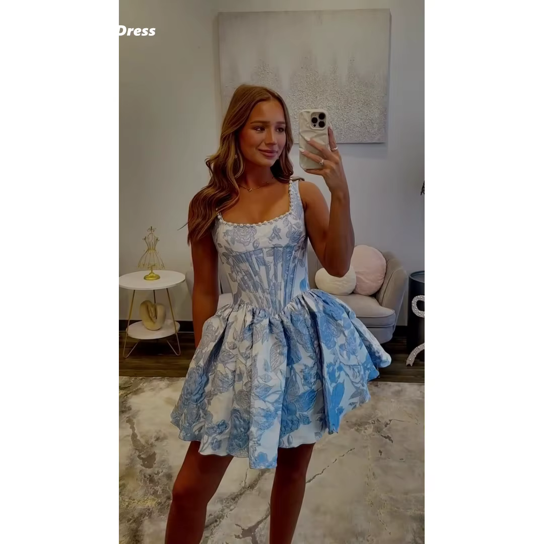 Robes de soirée élégantes et luxueuses bleu ciel Lena pour mariage