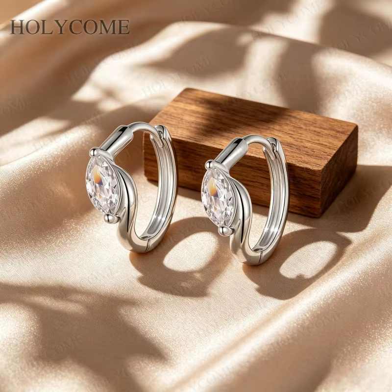 Boucles d'oreilles créoles en moissanite pour femme, en argent sterling S925, bijoux élégants et polyvalents, avec diamants en moissanite