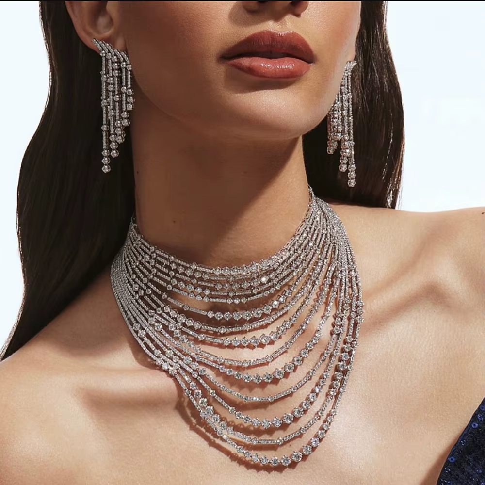 GODKI Super luxe Multi couches 4 pièces Dubai ensembles de bijoux pour les femmes de mariage Zircon Lagos indien