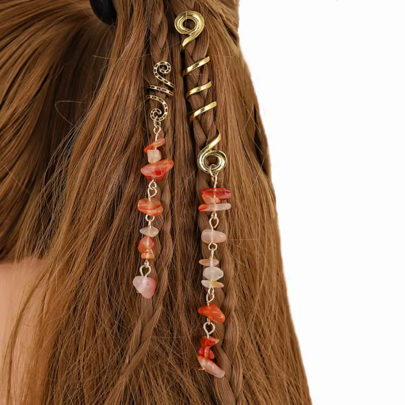 Anneau de cheveux tressé avec pendentif en pierre naturelle