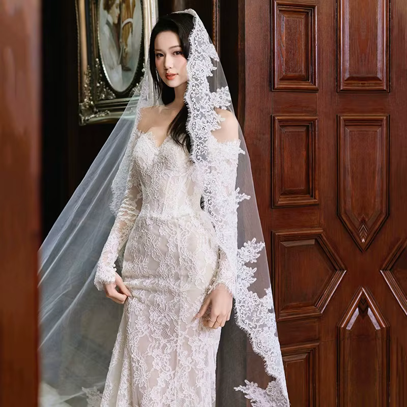 Nouveau Voile de Mariée Long en Dentelle 2026 – Voile de Mariage