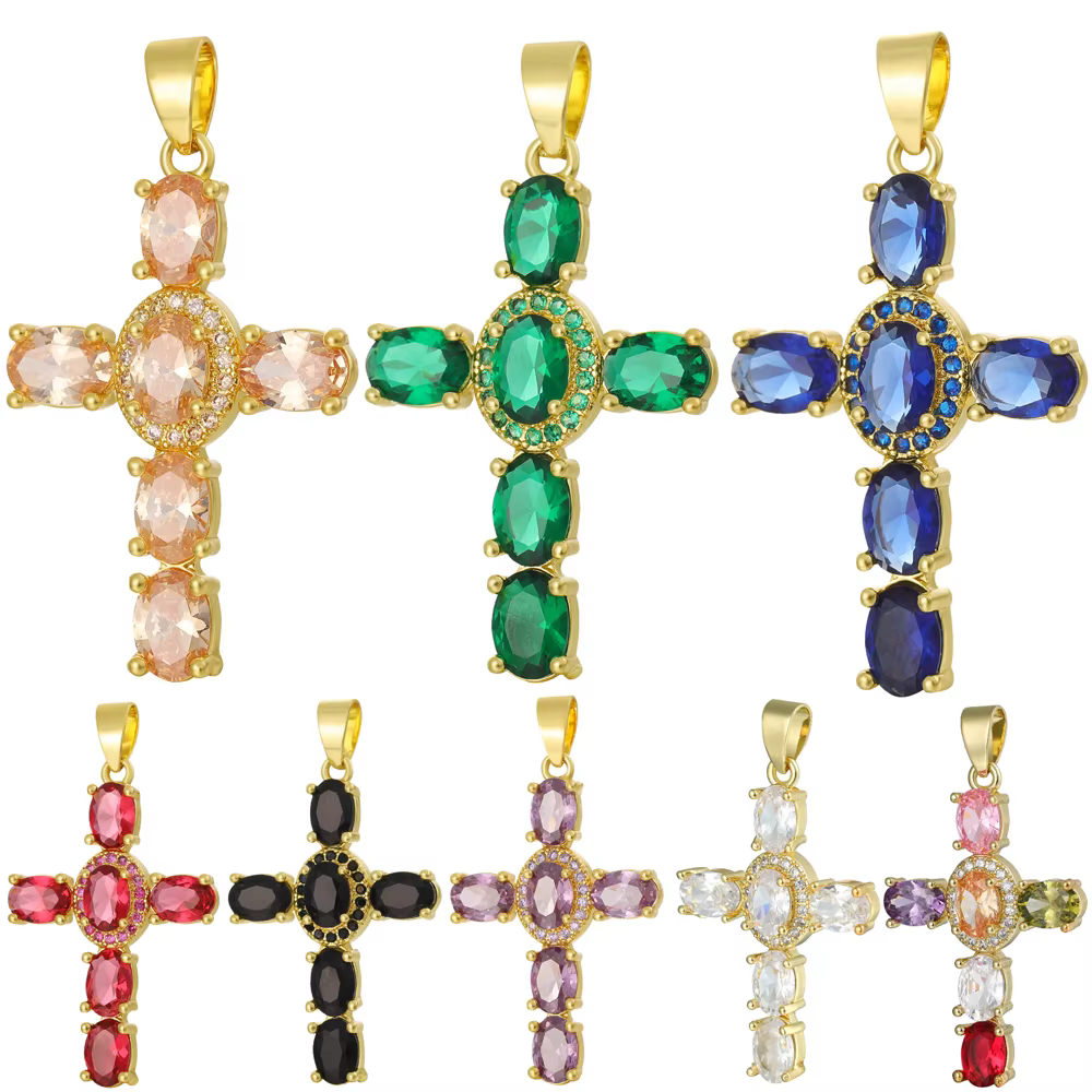 Juya fait à la main 18K véritable plaqué or zircon cubique croix chrétienne breloques pour bricolage chapelet pendentif religieux fabrication de bijoux
