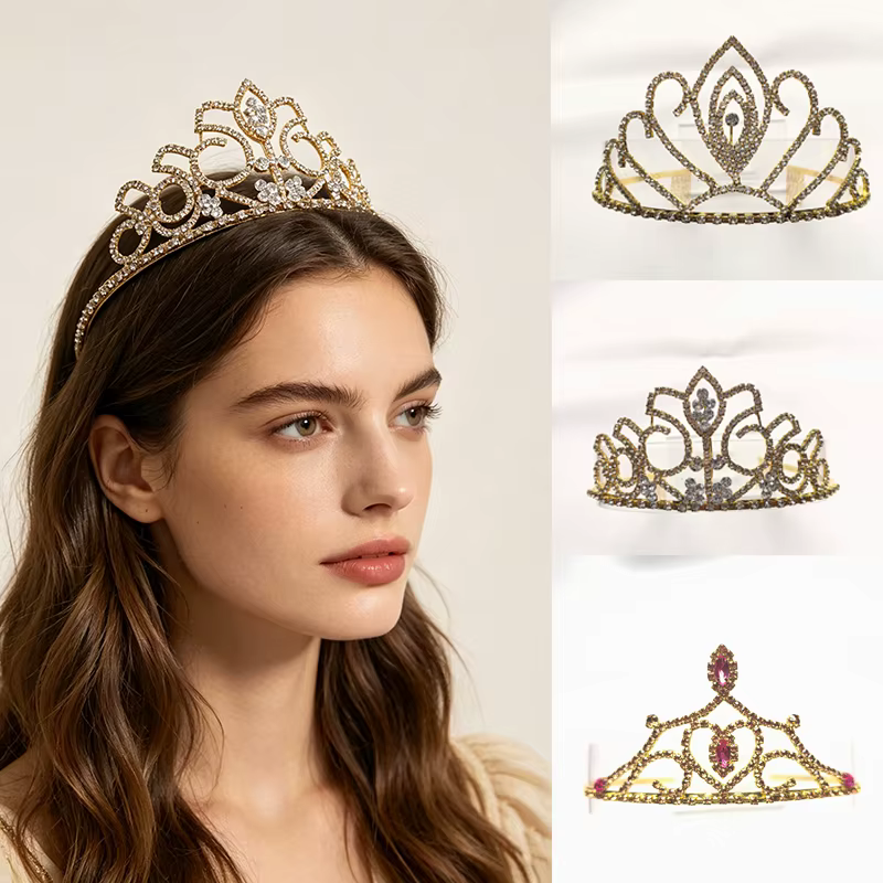 Couronne de reine en cristal de strass couleur or