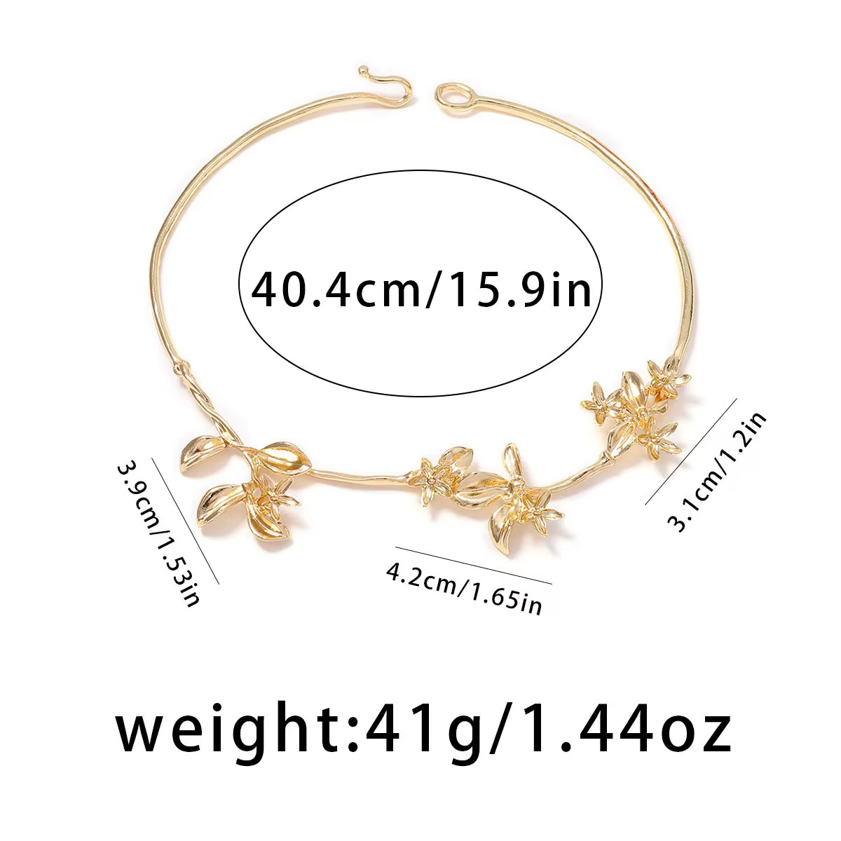 Collier ras du cou en métal doré à motif floral pour femme