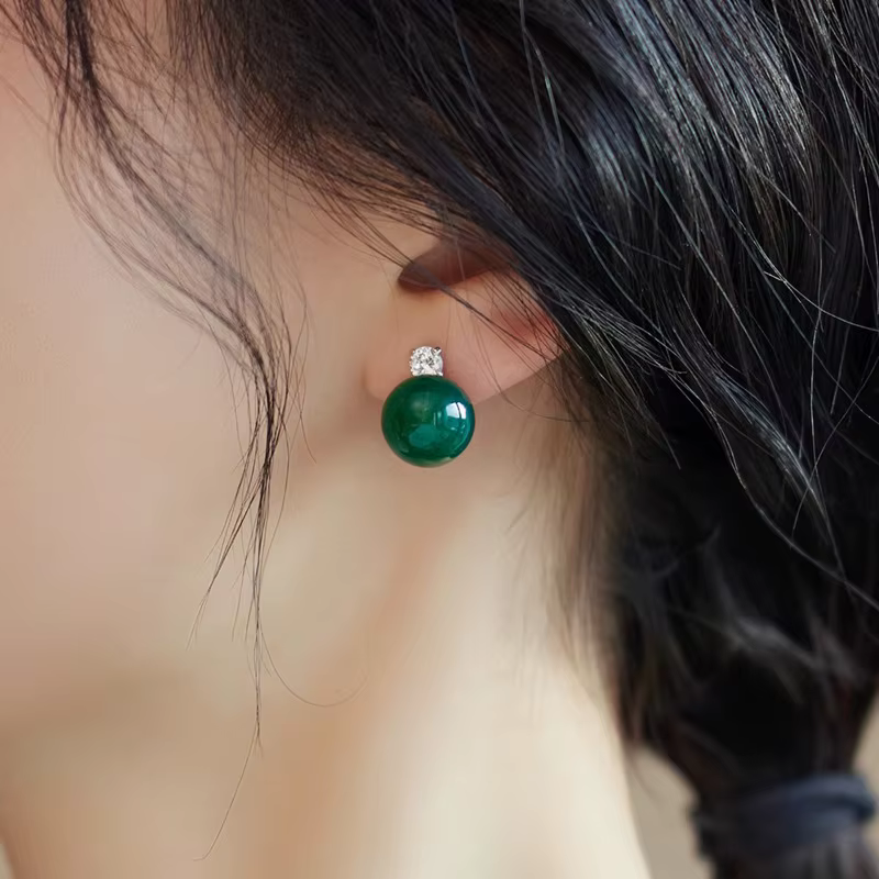 Boucles d'oreilles pendantes Minar de luxe en pierre naturelle de jade vert et zircone cubique pour femme