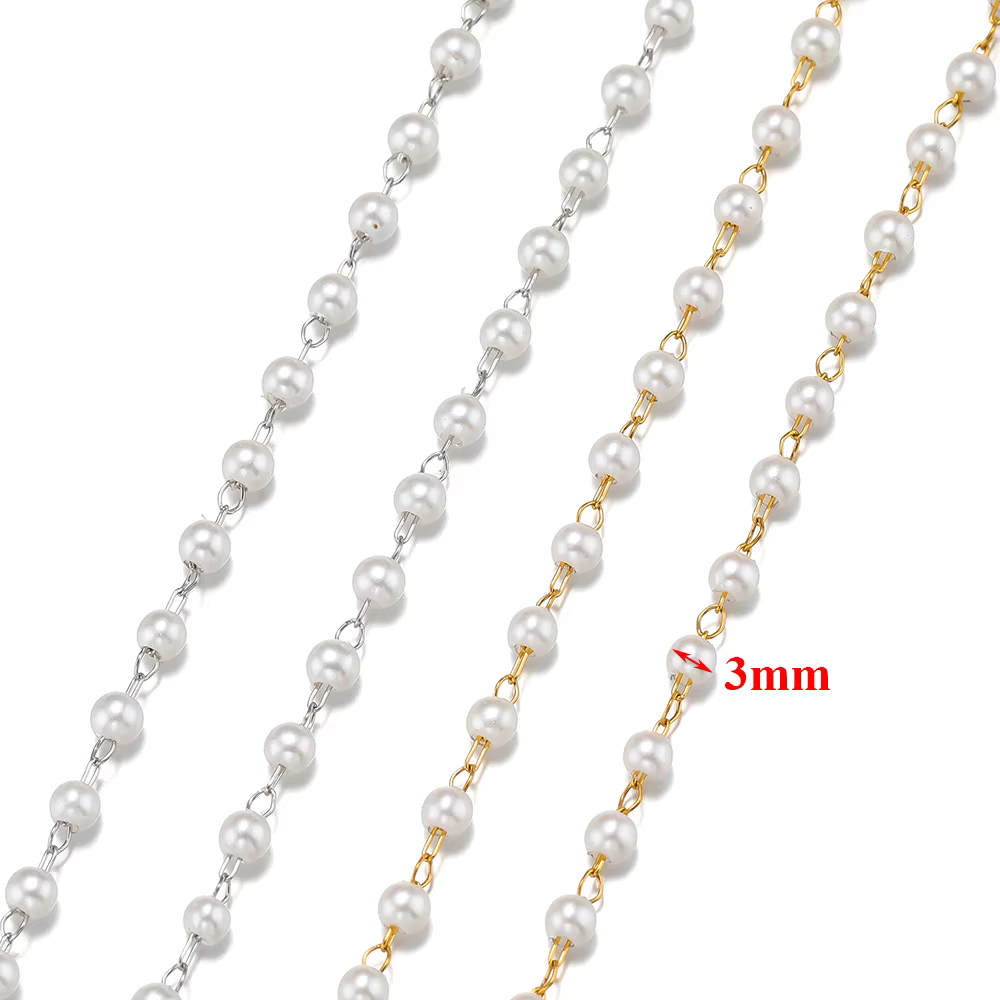 Chaînes de perles blanches plaquées or en acier inoxydable de 2 mètres