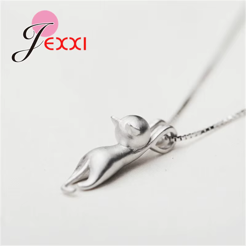 Collier avec pendentifs chat en argent Sterling 925 pour femmes/filles