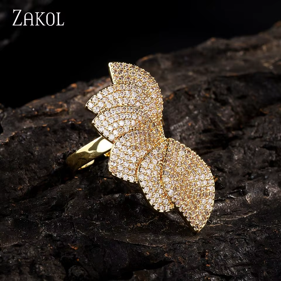 ZAKOL haute tempérament fleur conception Micro-ensemble CZ Zircon anneau pour les femmes exquis et élégant fête Banquet bijoux accessoires