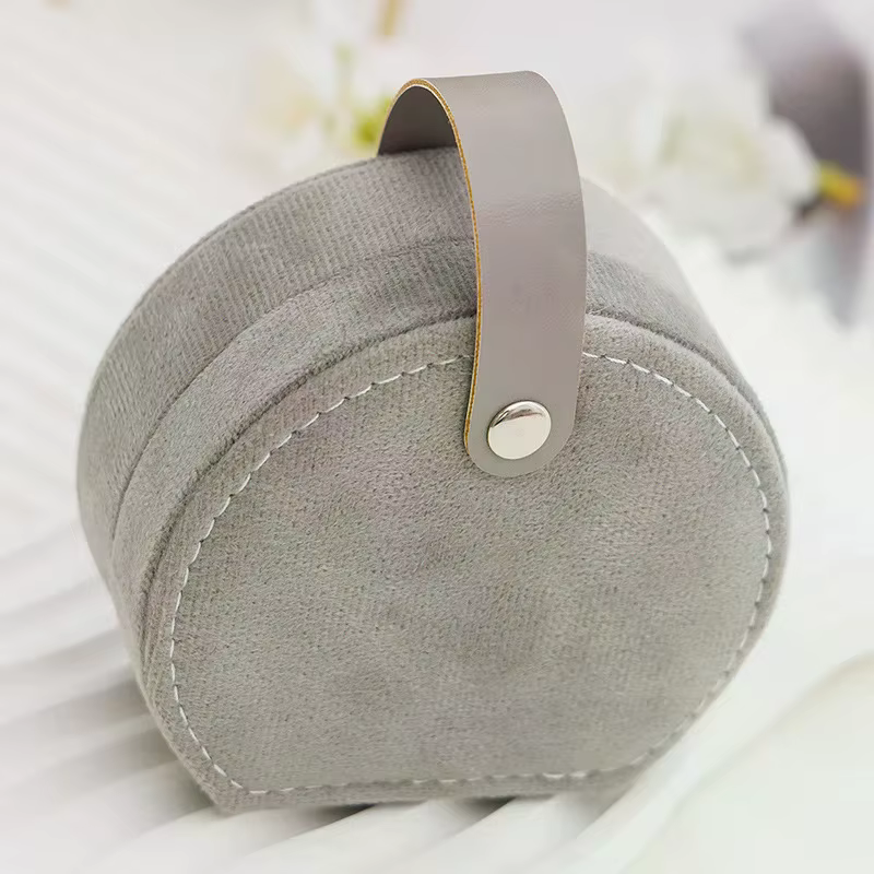 Boîte à bijoux de voyage ronde en velours - Organisateur portable pour bagues