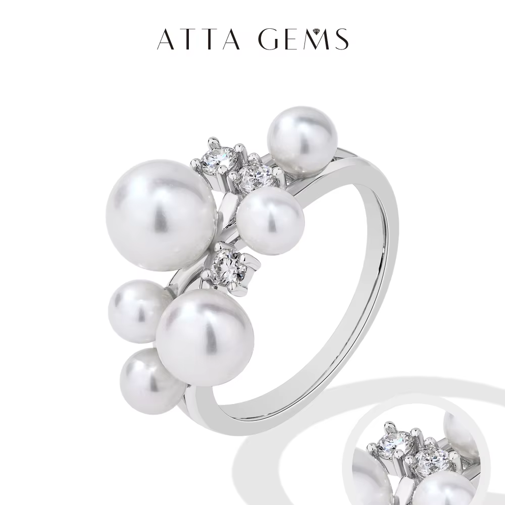 ATTAGEMS perle Moissanite bague DVVS 100% S925 argent Sterling plaqué avec or 18 carats pour les femmes fiançailles mariée bijoux cadeau de luxe
