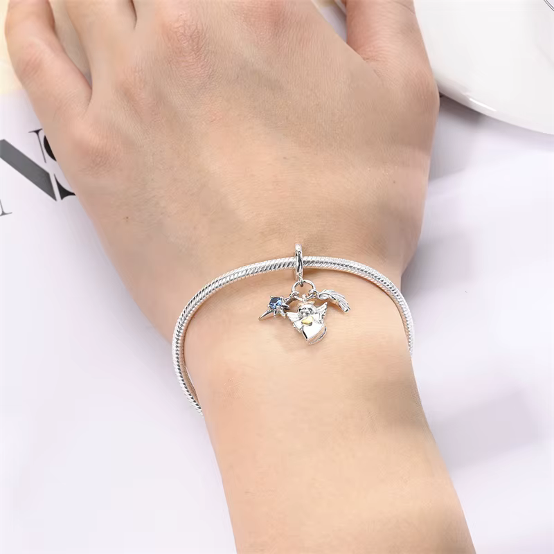 Pendentif Charme Petit Ange en Argent Sterling 925 Tendance pour Bracelet Original DIY