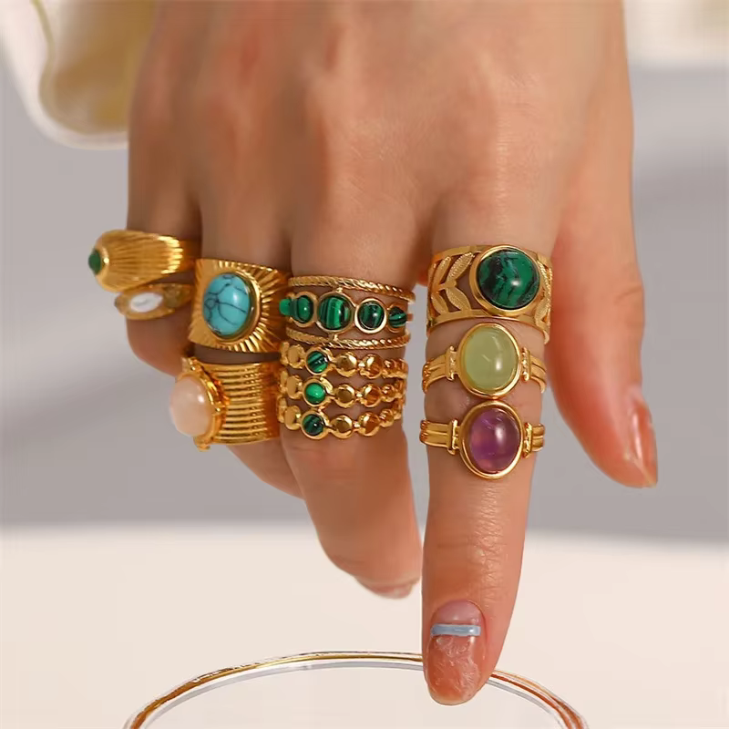 Bague en pierre plaquée or pour femme
