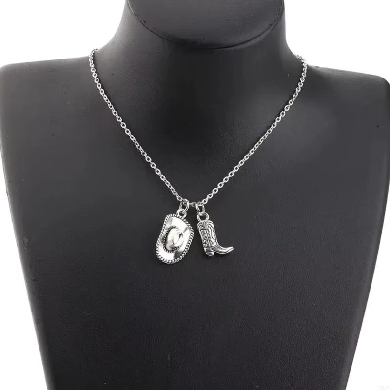 Collier à breloques en argent Antique avec chapeau Cowboy botte