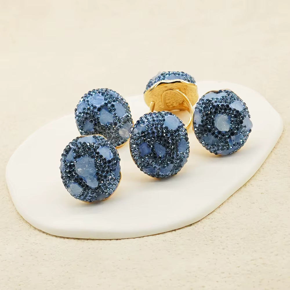 Bague ouverte aigue-marine irrégulière avec Micro incrustation pour femmes et filles