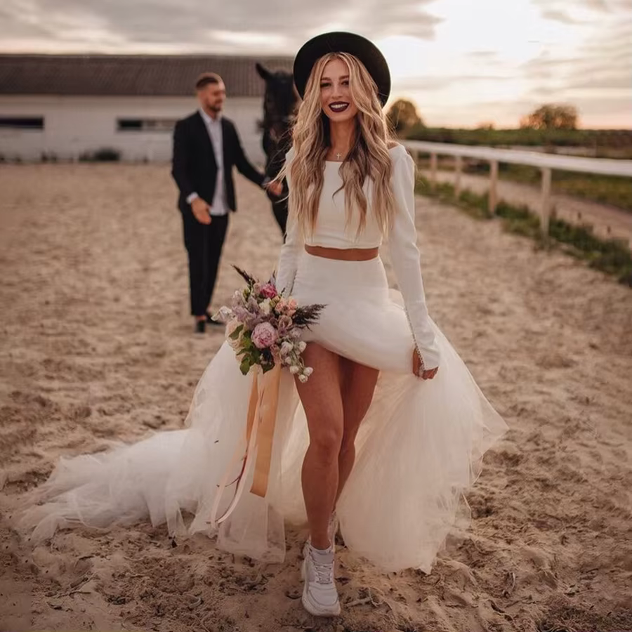 Robe de mariée en Jersey bohème deux pièces personnalisée