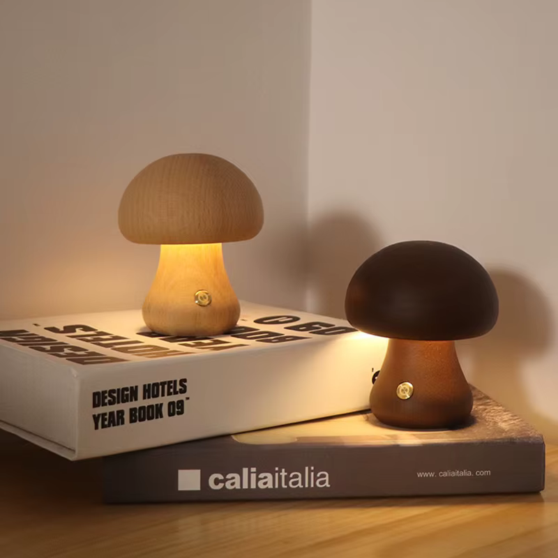 Veilleuse mignonne en forme de champignon en bois - VIP