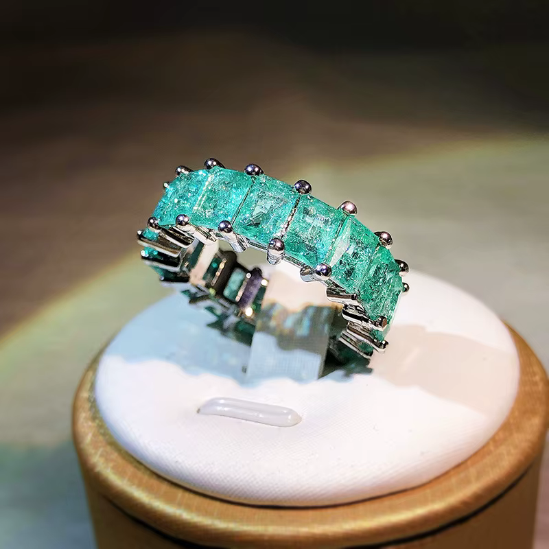 Bague de princesse carrée Paraiba incrustée de haute qualité pour femmes