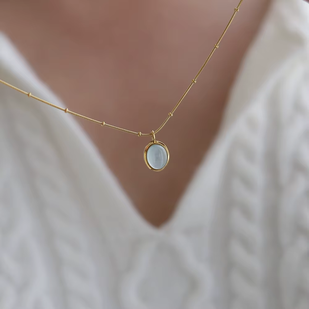 Amaiyllis naturel aigue-marine pierre ovale pendentif collier minimaliste délicat