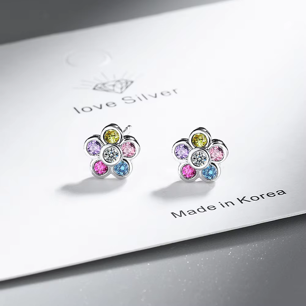 Boucles d'oreilles en argent Sterling 925 avec zircon arc-en-ciel pour femmes