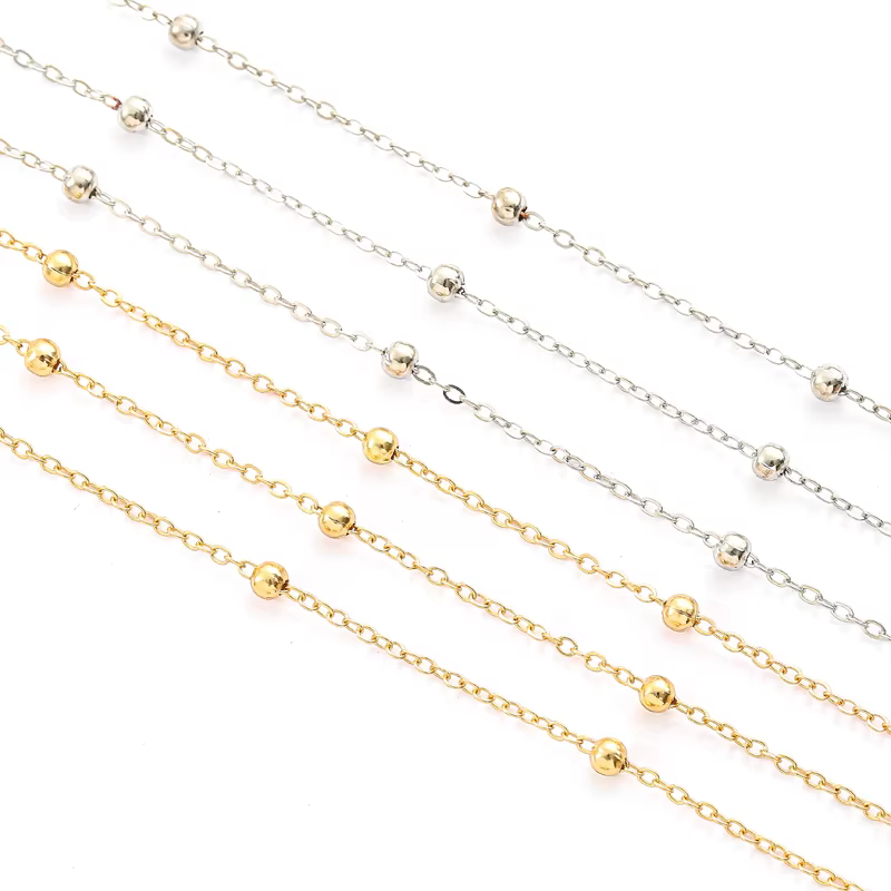 Chaîne de perles plaquées or KC et rhodium