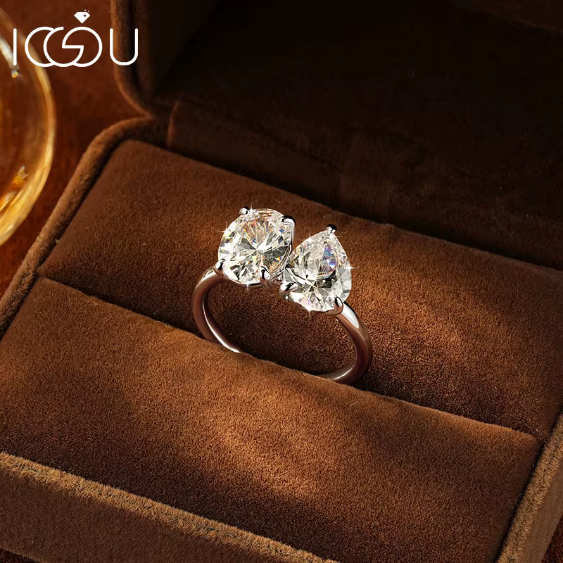 Bague de mariage pour femme IOGOU 7x9mm en or plaqué 14 carats avec double poire et zircon cubique rond