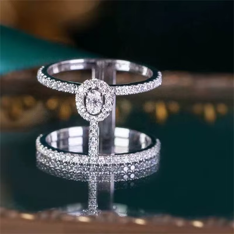 Bagues ovales en argent 925 simples en forme de I incrustées de diamants pour femmes