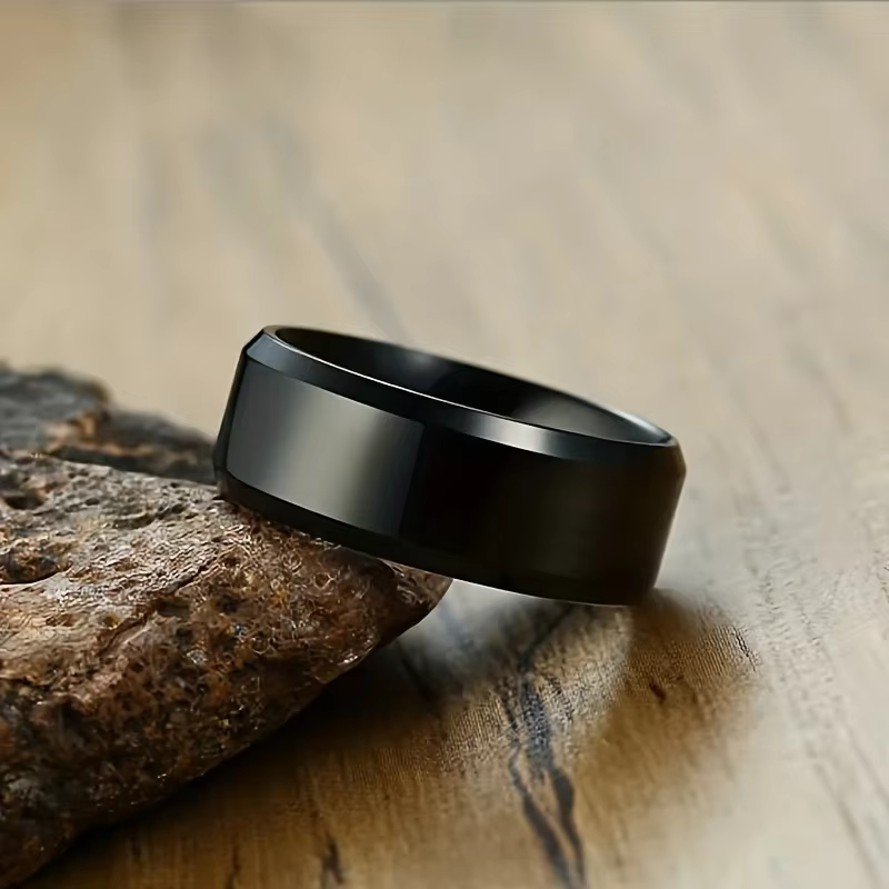 Bague en acier inoxydable classique noir doré argenté brillant hommes anneaux