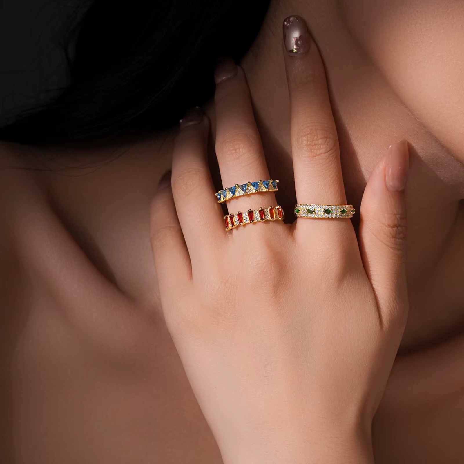 ANDYWEN 925 argent Sterling Chic géométrique Triangle carré Marquise multicolore Zircon anneau exquis luxe pour un usage quotidien