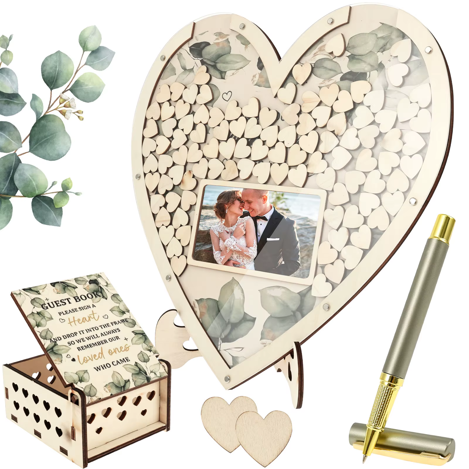 Livre d'or de mariage en bois en forme de cœur