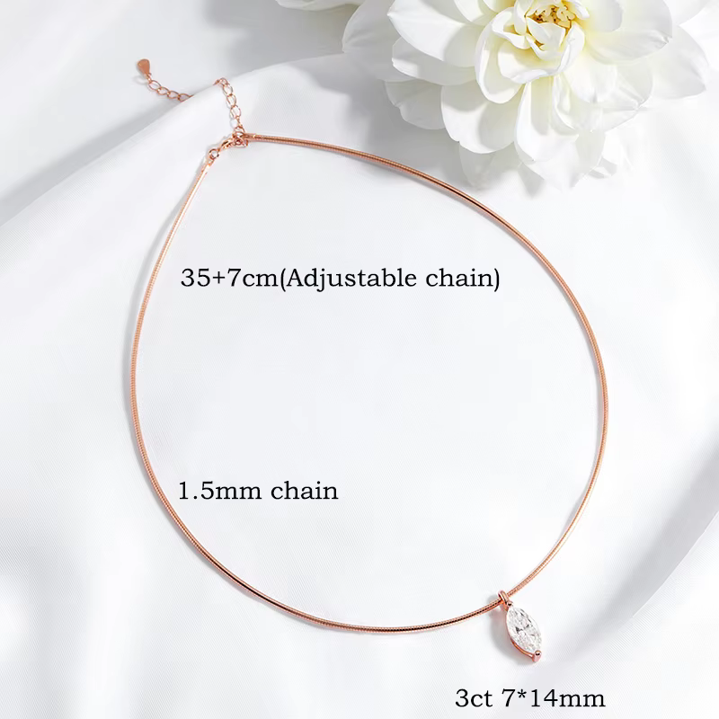 Smyoue 3CT 7*14MM Marquise coupe Moissanite collier pour femmes Solitaire pendentif chaîne scintillante laboratoire diamant pur 925 bijoux
