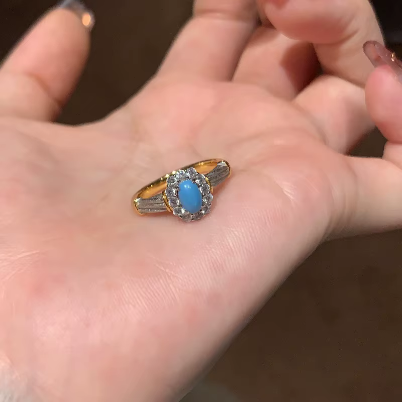 Bagues turquoise en diamant incrusté de style couple de luxe léger créatif pour femmes