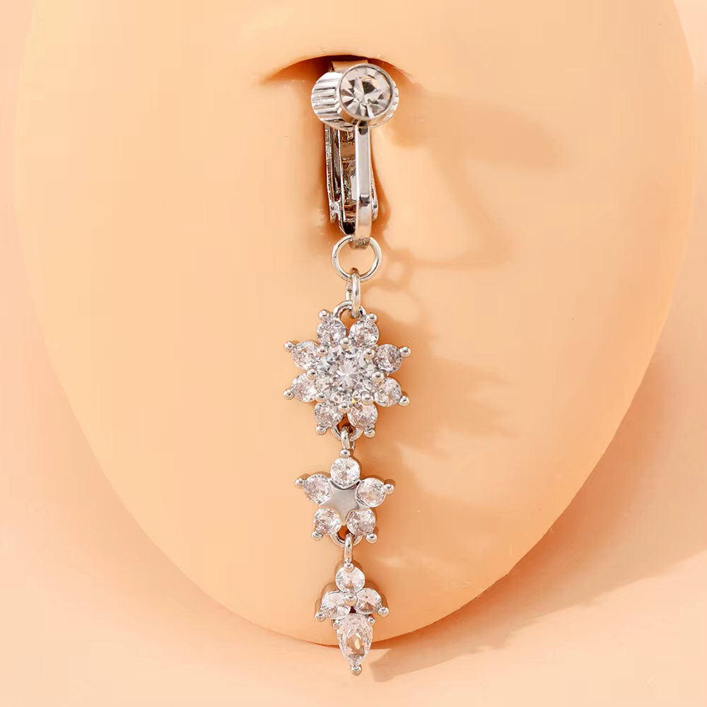 Clip sur nombril anneau papillon cuivre Zircon rose faux ventre Piercing ombilical