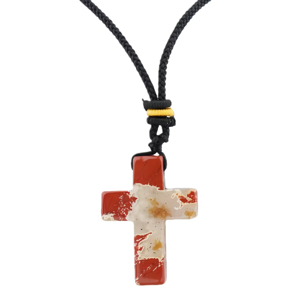 Collier pendentif en jaspe rouge 22x30mm en forme de croix