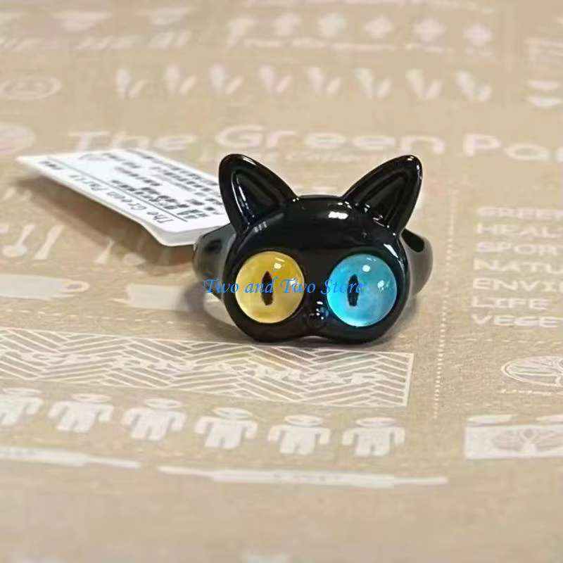 Hx6f drôle vert blanc chat monstre ring sweet yeux doux cool dessin animé mignon copines couple ouvert cadeau bijoux