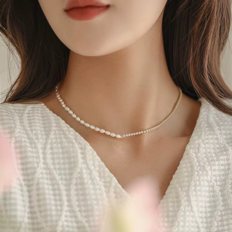 Meilleure vente 100% perle d'eau douce naturelle et étoile de cristal brillant 14K or rempli femme épissure collier bijoux pour femmes chaînes