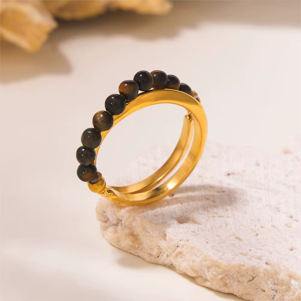 Bague en perles de pierre naturelle pour femme
