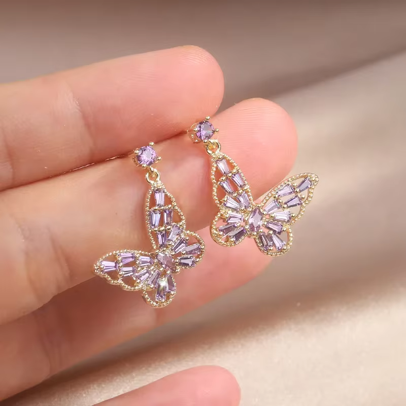 Boucles d'oreilles papillon en Zircon violet rose