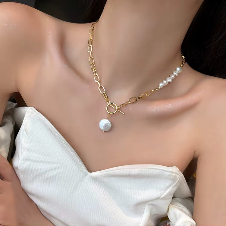 Bijoux originaux 100% naturel Baroque perle d'eau douce 14K or rempli femme asymétrie collier pour femmes cadeaux ne se décolore pas