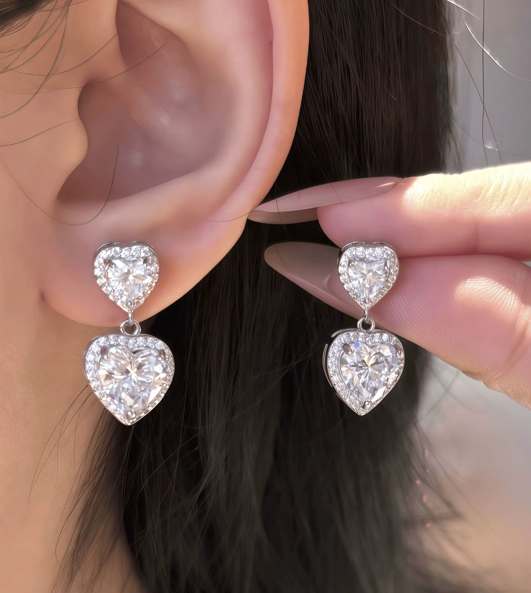 Boucles d'oreilles de luxe en forme de cœur pour femmes