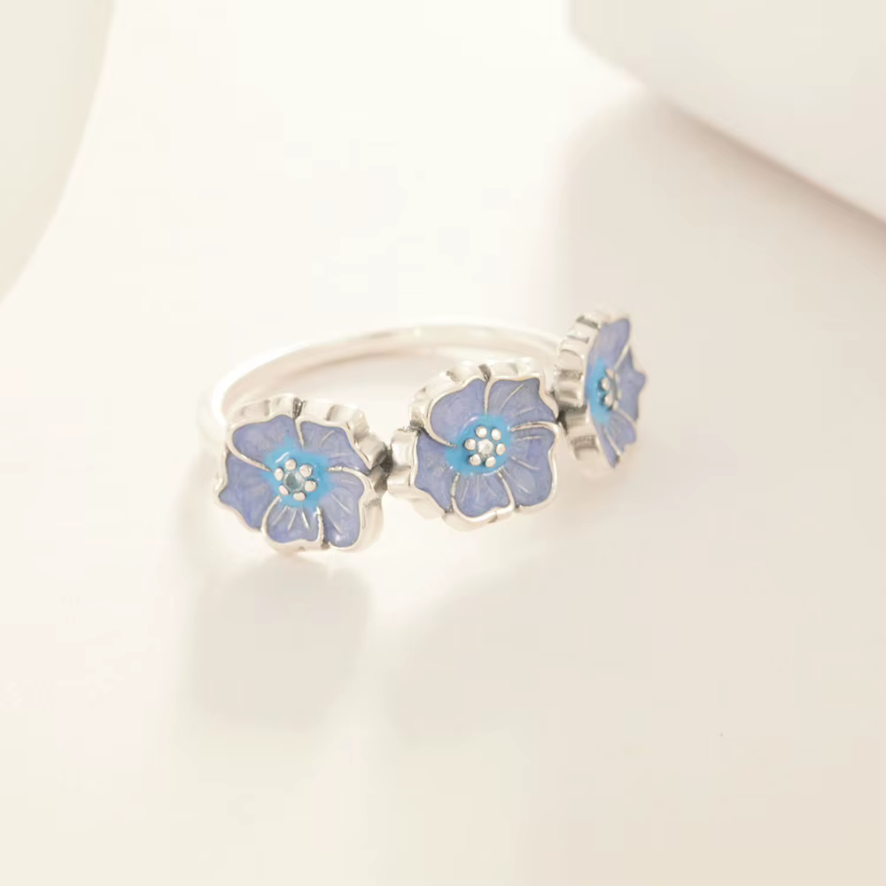 Bague Lotus bleu Original en argent 925 pour femmes