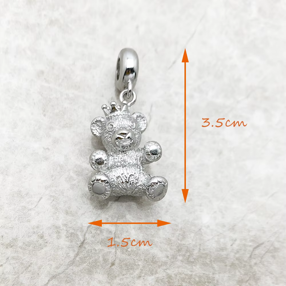 Interrupteur ours en peluche en argent regardé 925 avec couronne pour femme