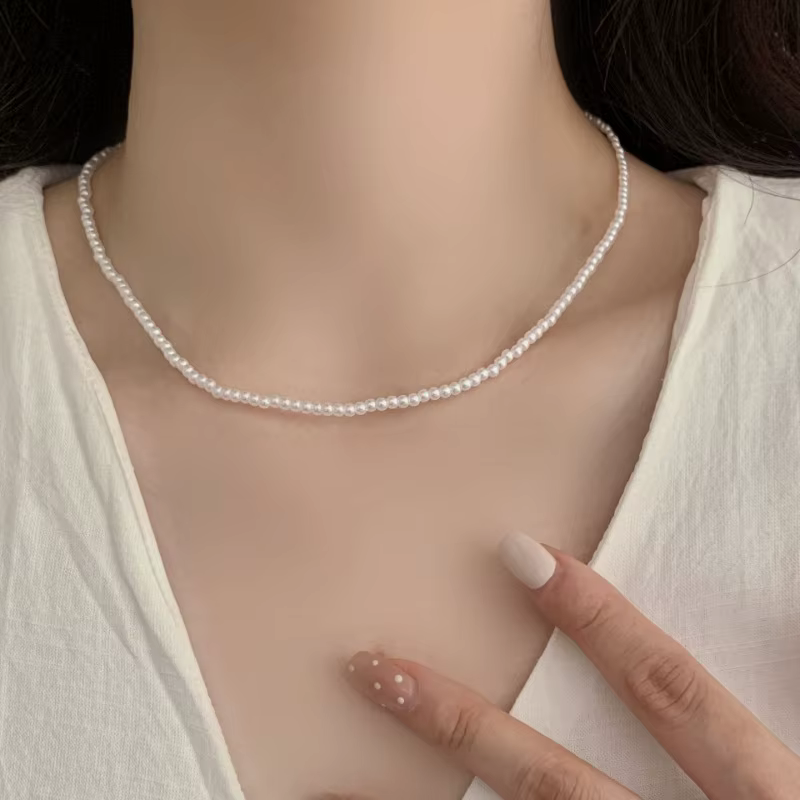Colliers avec pendentif en perles rondes géométriques couleur argent pour femmes