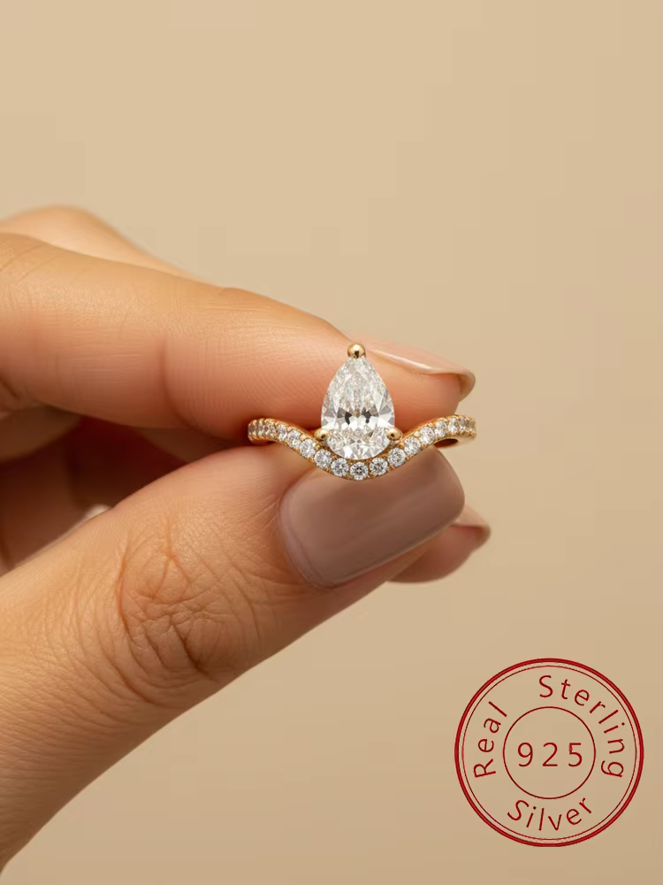 Magnifique bague en argent Sterling 925 en Zircon Marquise en forme de V pour femmes