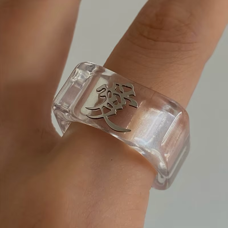 Bague transparente en résine d'amour coréen pour femme