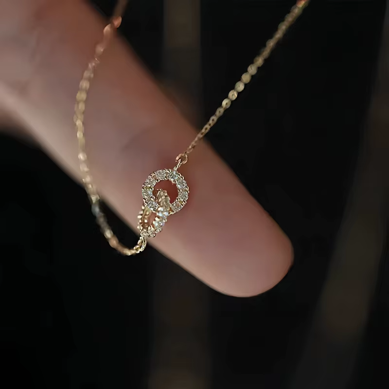 Collier Double anneau en argent Sterling 925 et Zircon