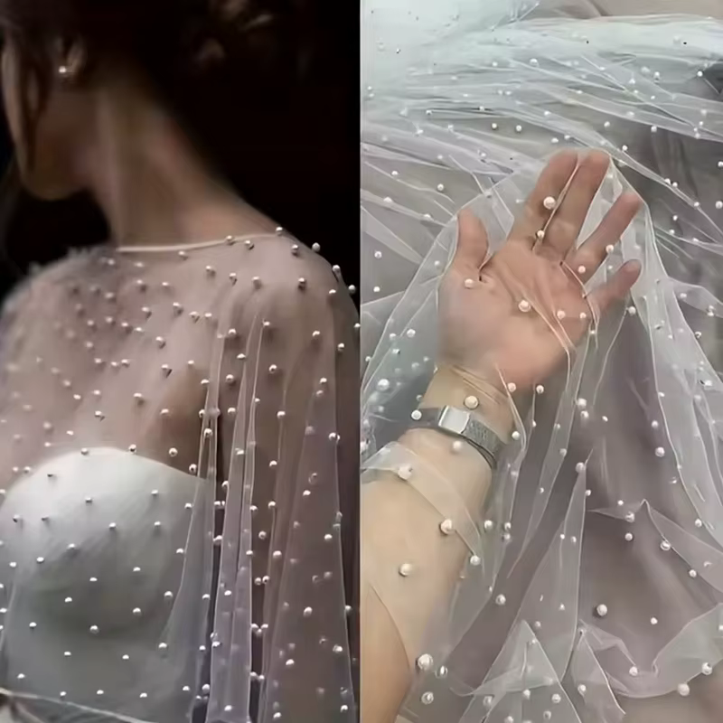 Perle perlée enveloppe de mariage col bijou transparent doux Tulle devant court Long dos châle accessoires