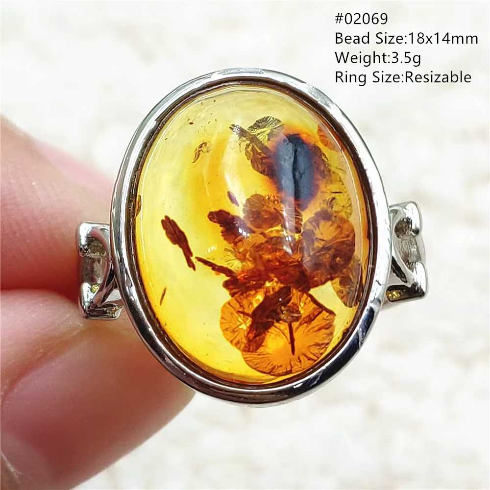 Bague ajustable en ambre véritable