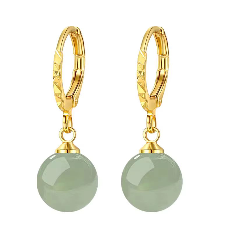 Boucles d'oreilles en argent sterling 925 plaqué or avec perles blanches et jade vert Argyle