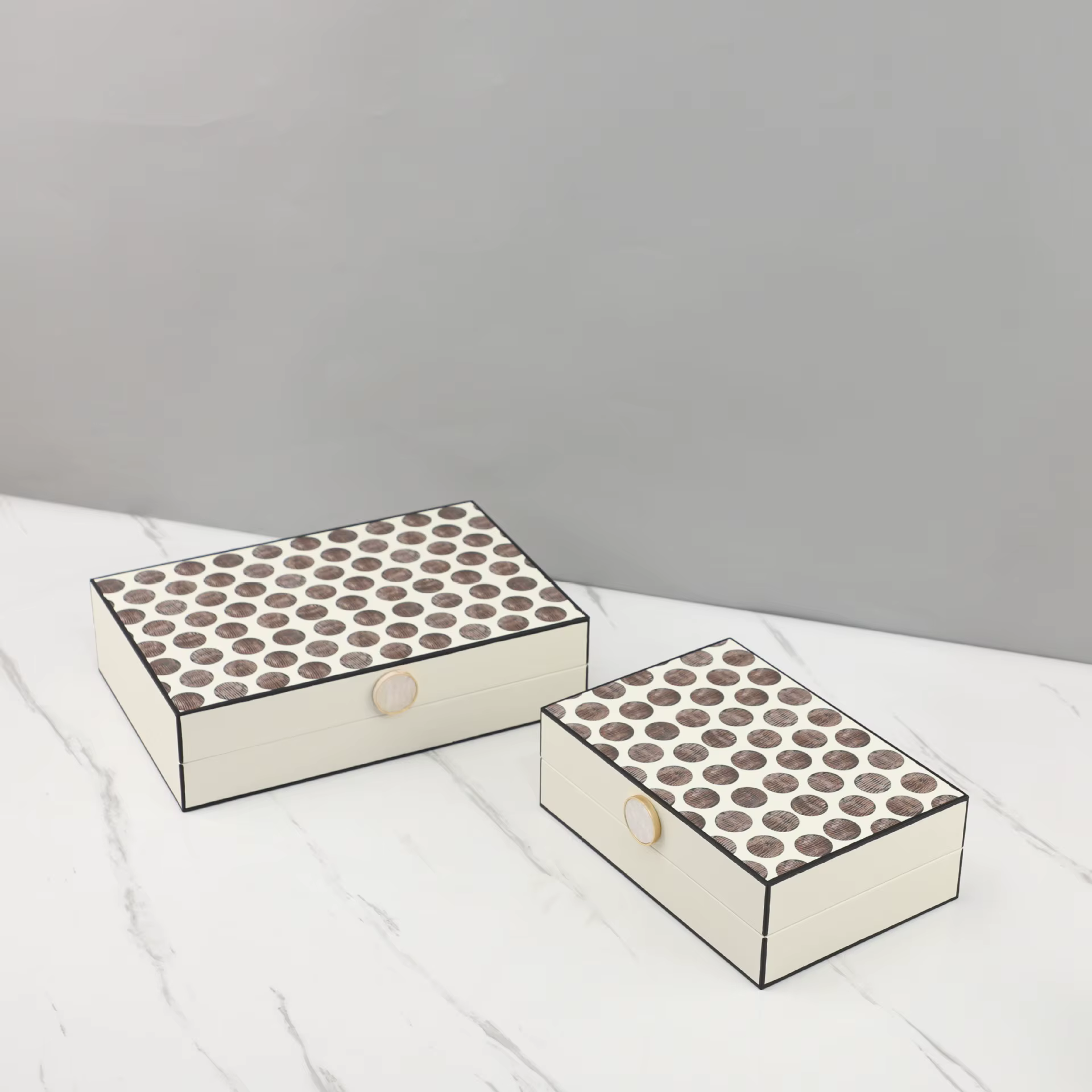 Boîte à bijoux rectangulaire en cuir à pois pour rangement